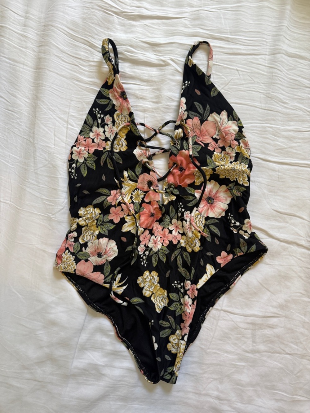 Billabong Floral Lace-Up One-Piece Swimsuit
